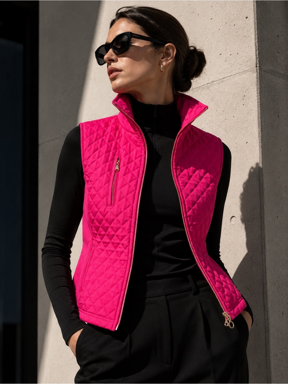 Sport Haley Pink Quilted Puffer Vest Medium Athleisure Preppy Zip